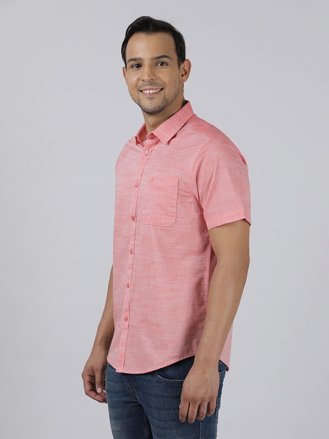 Casual Pink Half Sleeve Regular Fit Solid Shirt with Collar for Men