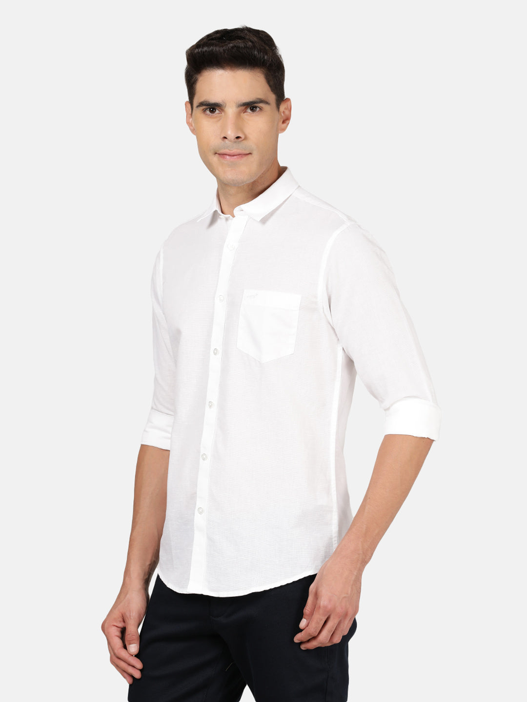 Crocodile Casual Full Sleeve Slim Fit Yarn Dyed White with Collar Shirt for Men