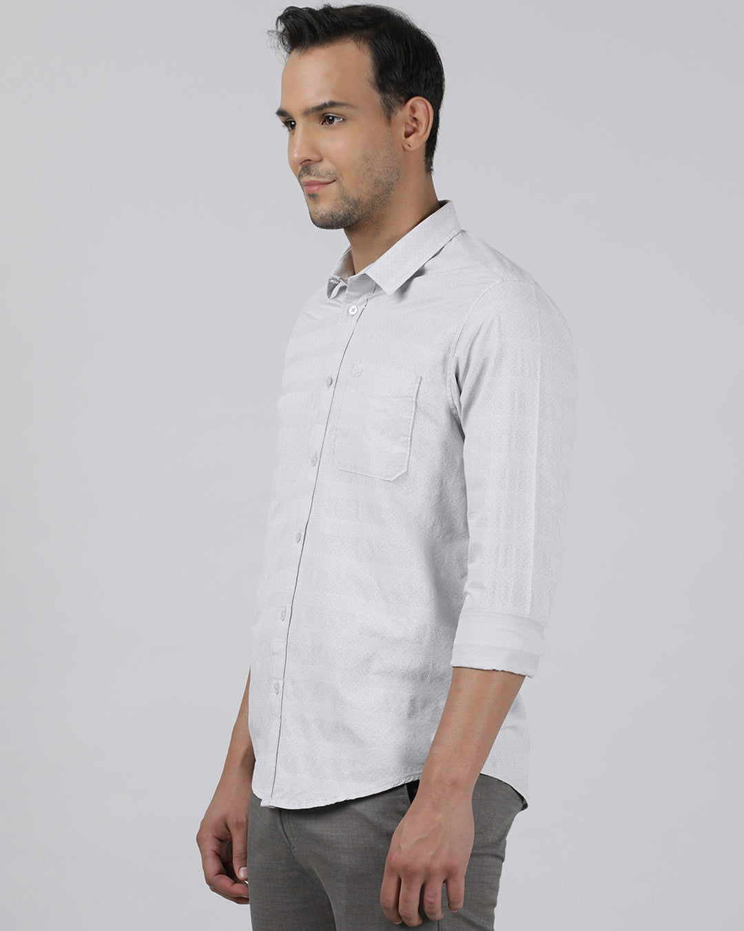 Casual Grey Full Sleeve Regular Fit Print Shirt with Collar for Men