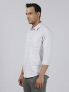 Casual Grey Full Sleeve Regular Fit Print Shirt with Collar for Men