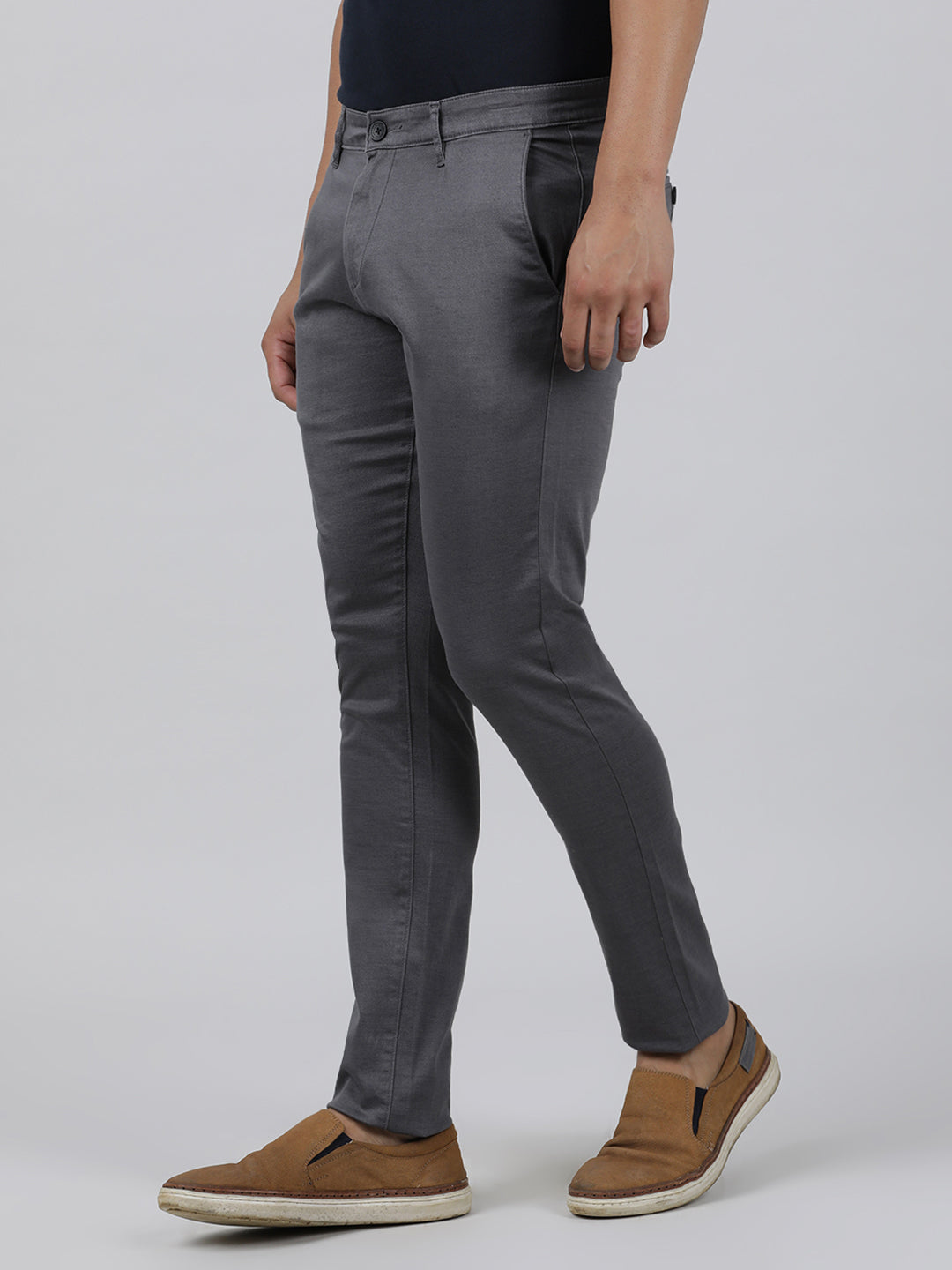 Casual Slim Fit Printed Grey Trousers for Men