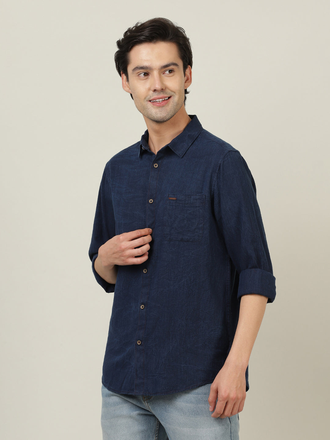 Crocodile Men Indigo Casual Cotton Shirt