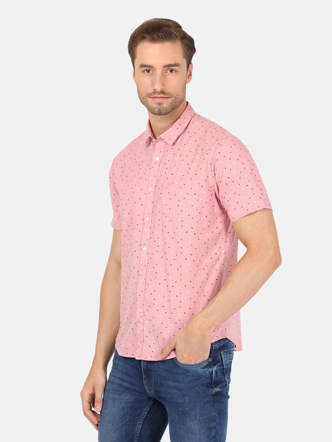 Crocodile Casual Half Sleeve Comfort Fit Printed Rose with Collar Shirt for Men