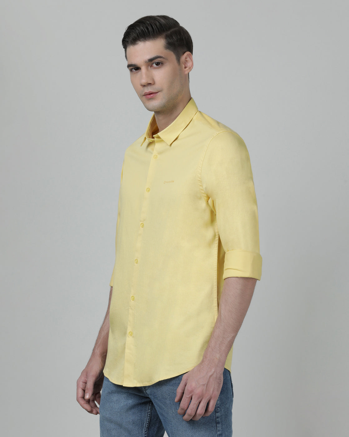 Casual Solid Slim Fit Full Sleeve Butterscotch Shirt with Collar