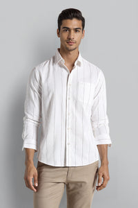 Textured Cotton Casual Shirt In Off White With Superior Comfort