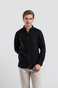 Black Pure Cotton Self-Design Full Sleeve Comfort Fit Shirt
