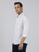 Casual White Full Sleeve Regular Fit Print Shirt with Collar for Men