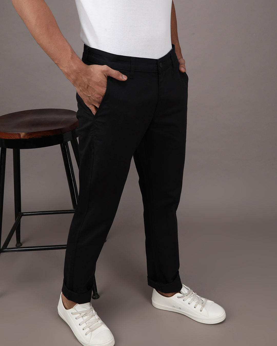 Classic Stretch Black Chino With Peached Fabric