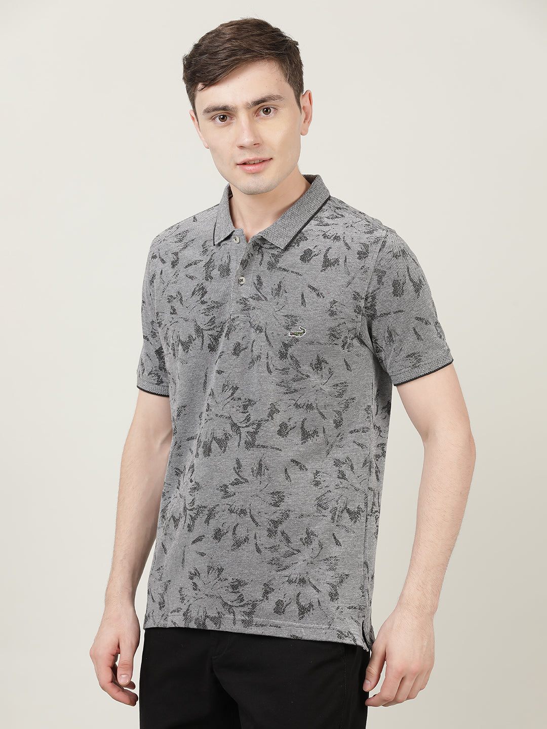 Crocodile Men Grey Slim Fit Polo T-Shirt