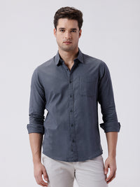 Men's Essential Pure Cotton Textured Grey Shirt Designed For Everyday Comfort