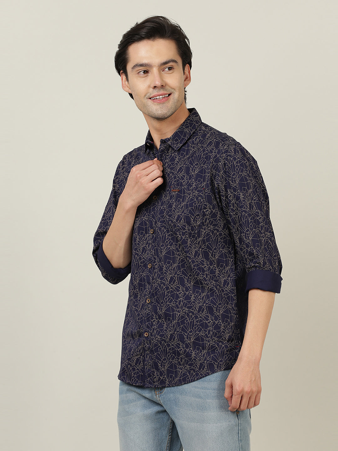 Crocodile Men Navy Cotton Shirt