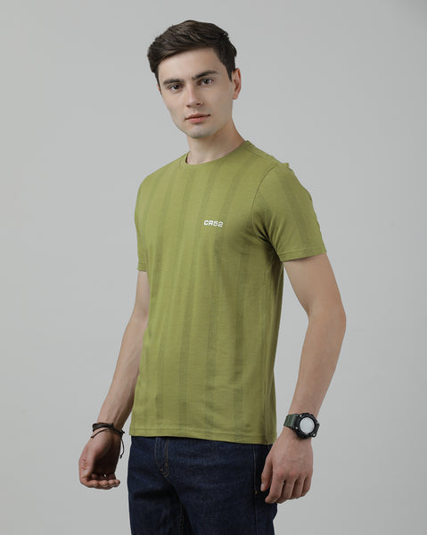 Casual Crew Neck Olive Printed T-Shirt Half Sleeve Slim Fit Jersey with Collar for Men