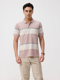 Baby Pink Striper Comfort Fit Polo T-Shirts
