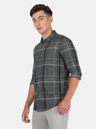 Crocodile Men's Casual Full Sleeve Slim Fit Checks Dark Grey With Collar Shirt Online