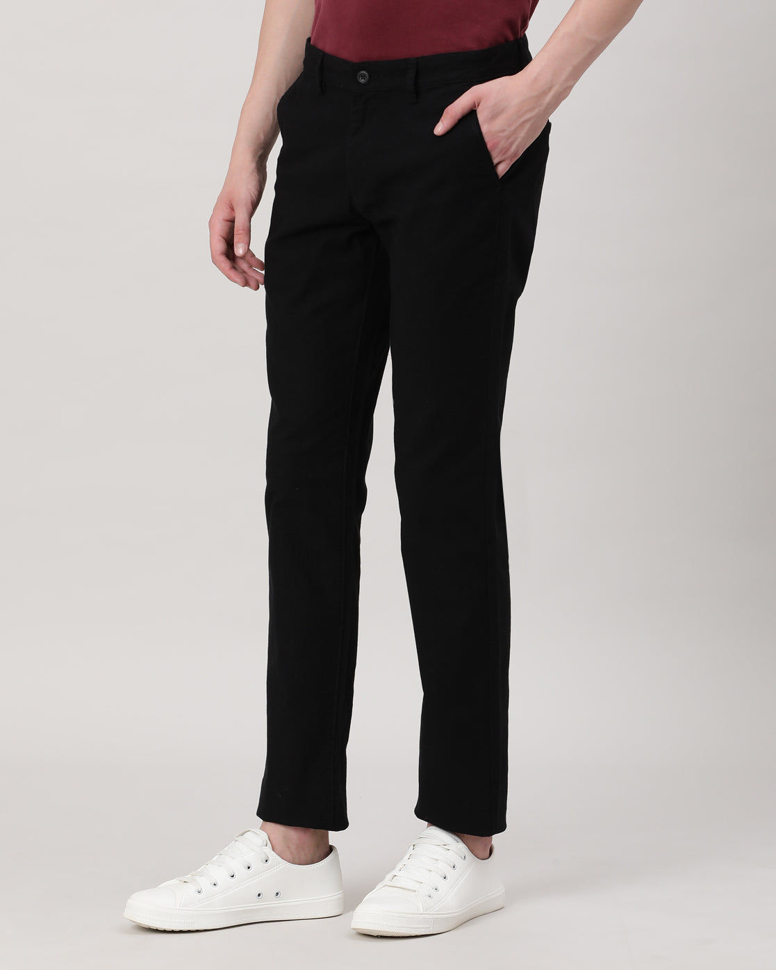 Crocodile Casual Trousers Slim Fit Solid Black for Men