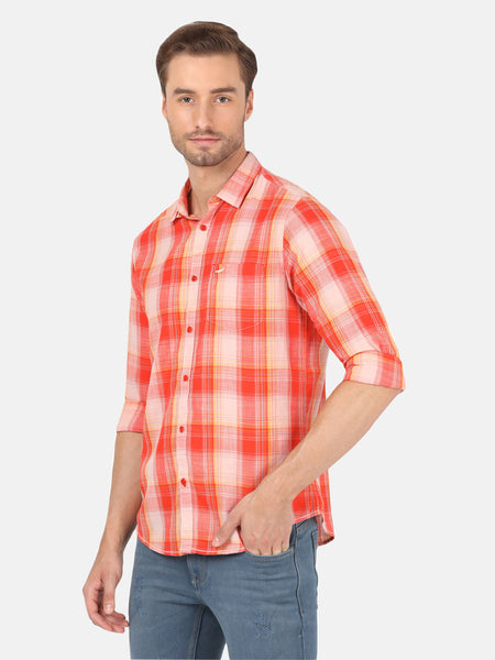 Casual Full Sleeve Comfort Fit Checks Red with Collar Shirt for Men