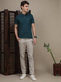 Solid Slim Fit Cream Casual Trouser
