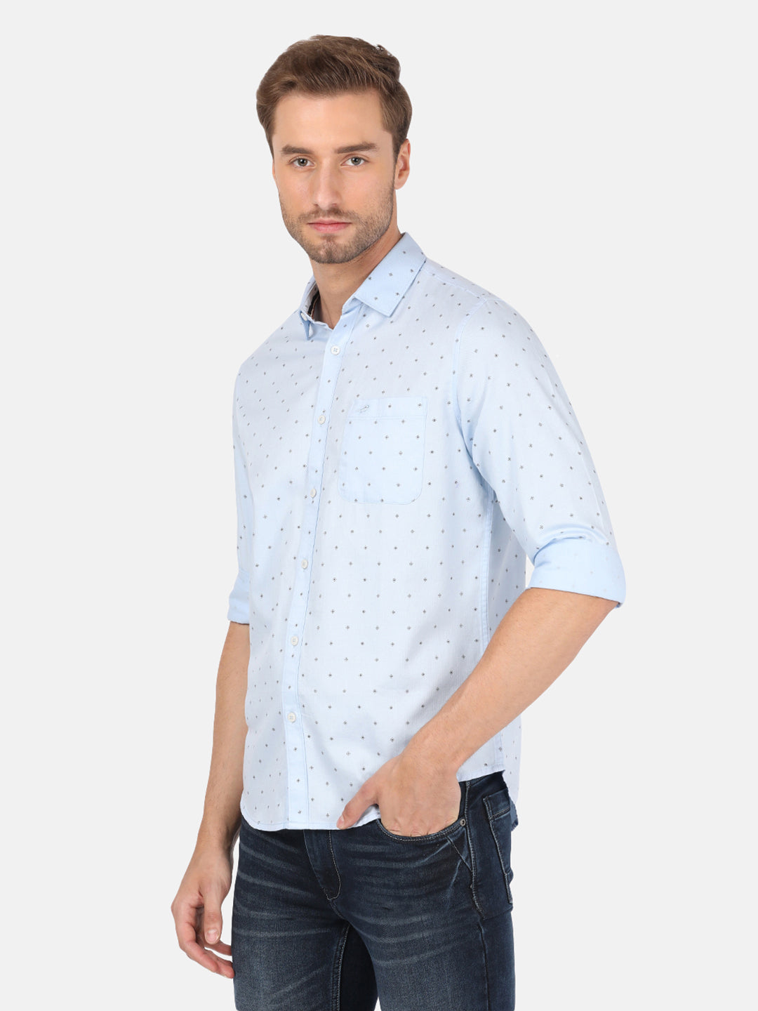 Crocodile Casual Full Sleeve Comfort Fit Printed Light Blue with Collar Shirt for Men