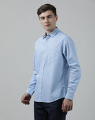 Casual Full Sleeve Comfort Fit Printed Shirt Sky Blue with Collar for Men