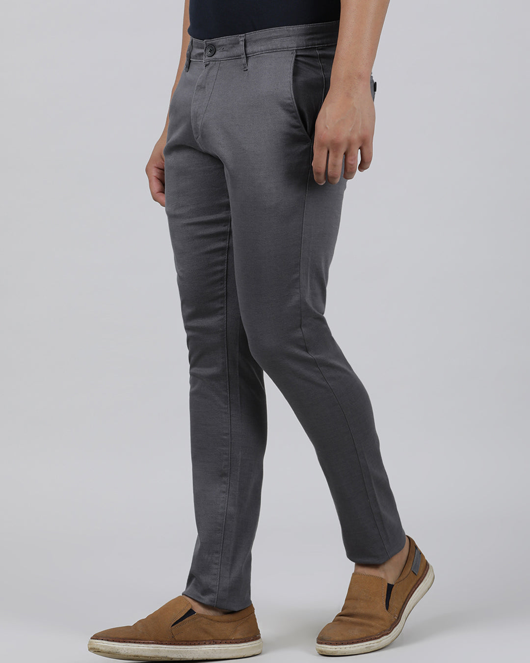 Casual Slim Fit Printed Grey Trousers for Men
