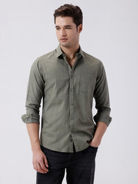 Men's Essential Pure Cotton Textured Green Shirt Designed For Everyday Comfort