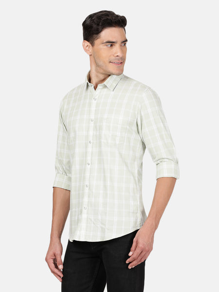 Casual Full Sleeve Comfort Fit Checks Light Green With Collar Shirt For Men