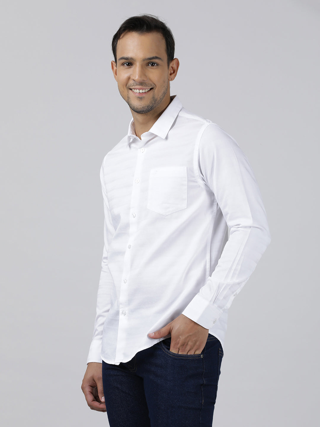 Casual White Full Sleeve Regular Fit Solid Shirt with Collar for Men