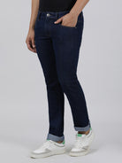 Casual Slim Fit Solid Mid Blue Denim for Men