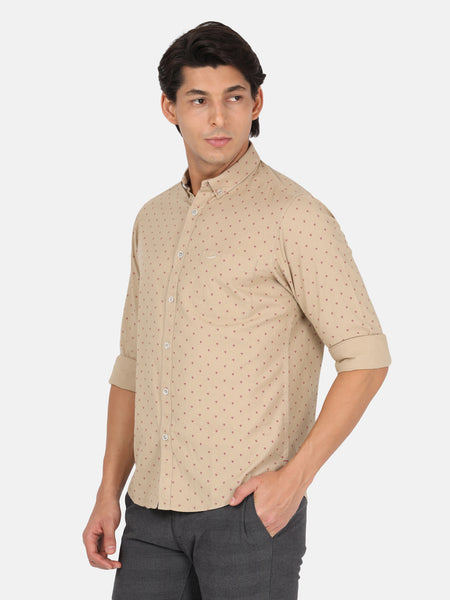 Casual Full Sleeve Comfort Fit Printed Brown with Collar Shirt for Men