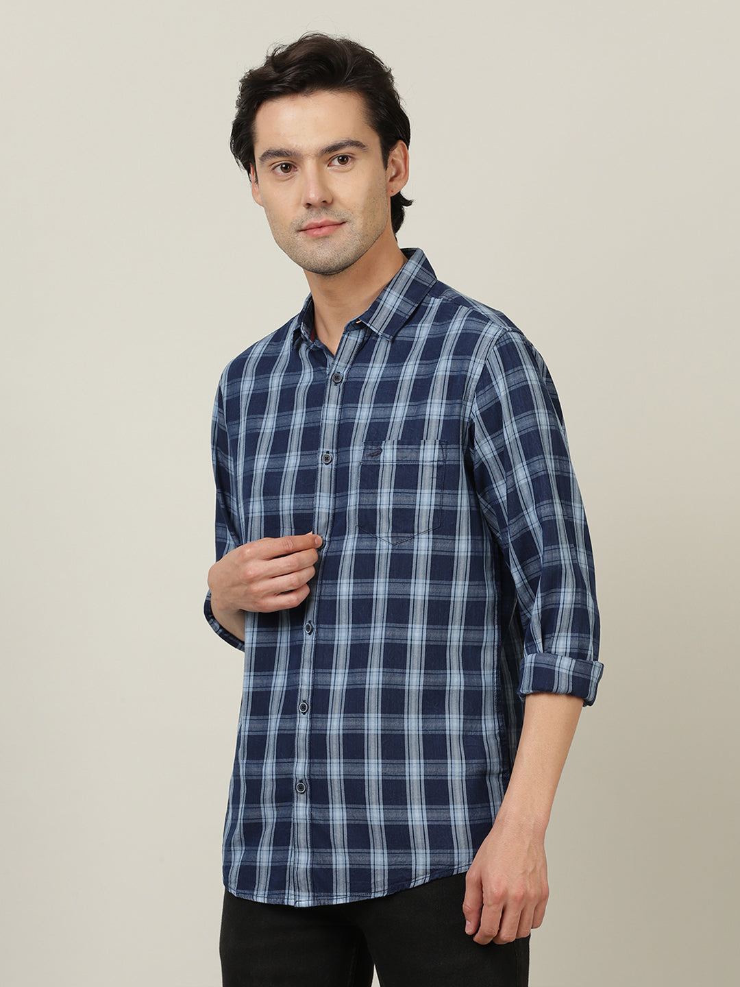 Crocodile Men Pure Cotton Checked Shirt