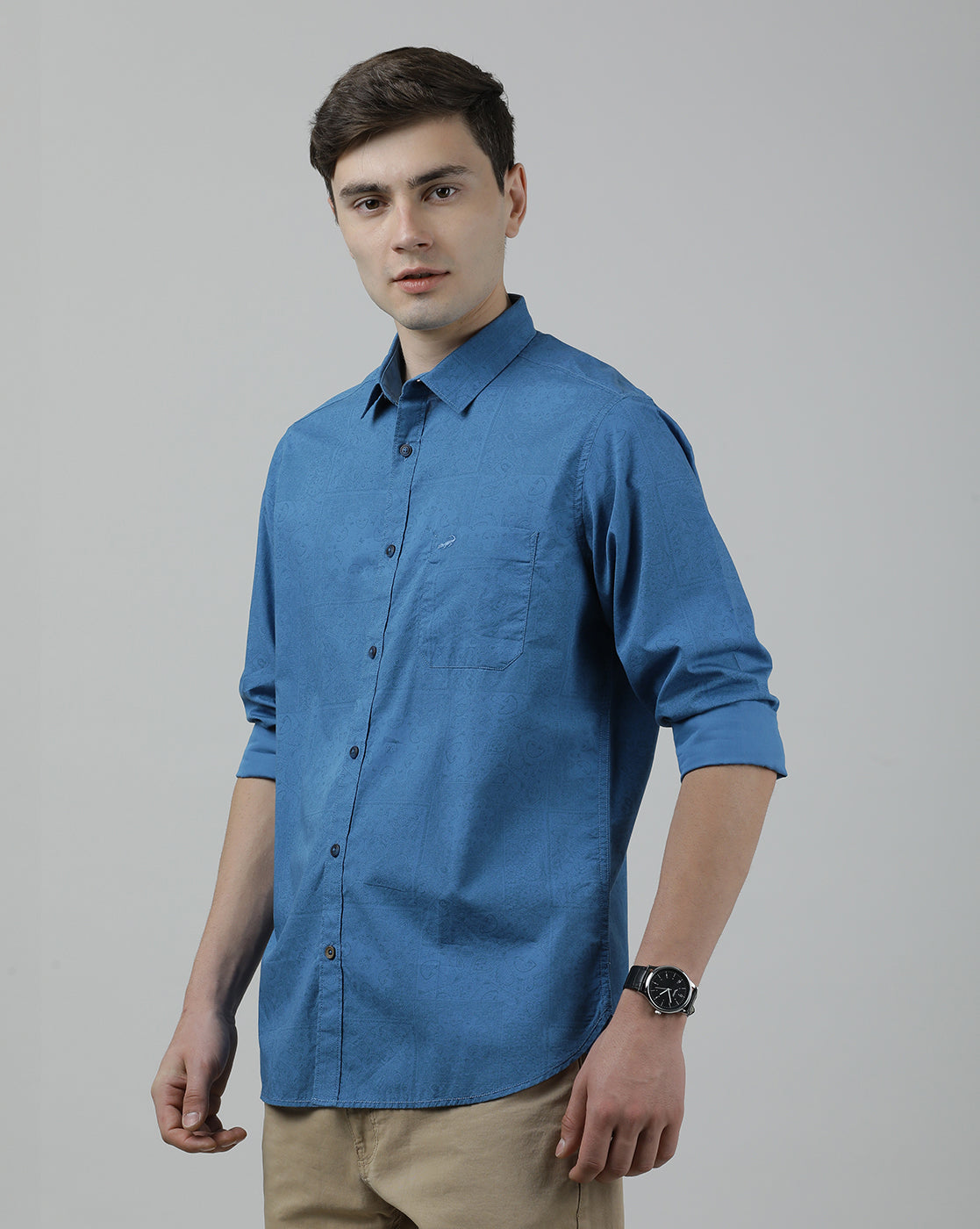 Casual Royal Blue Full Sleeve Comfort Fit Printed Shirt with Collar for Men