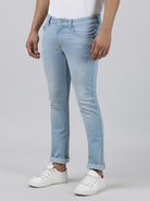 Casual Slim Fit Solid Light Blue Denim for Men