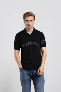 Black Crocodile Engineered Stripe Printed Polo T-Shirt