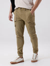 Close-up of khaki fabric with texture detail
