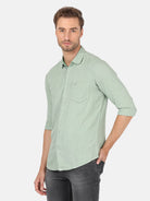 Crocodile Casual Full Sleeve Comfort Fit Solid Green with Collar Shirt for Men