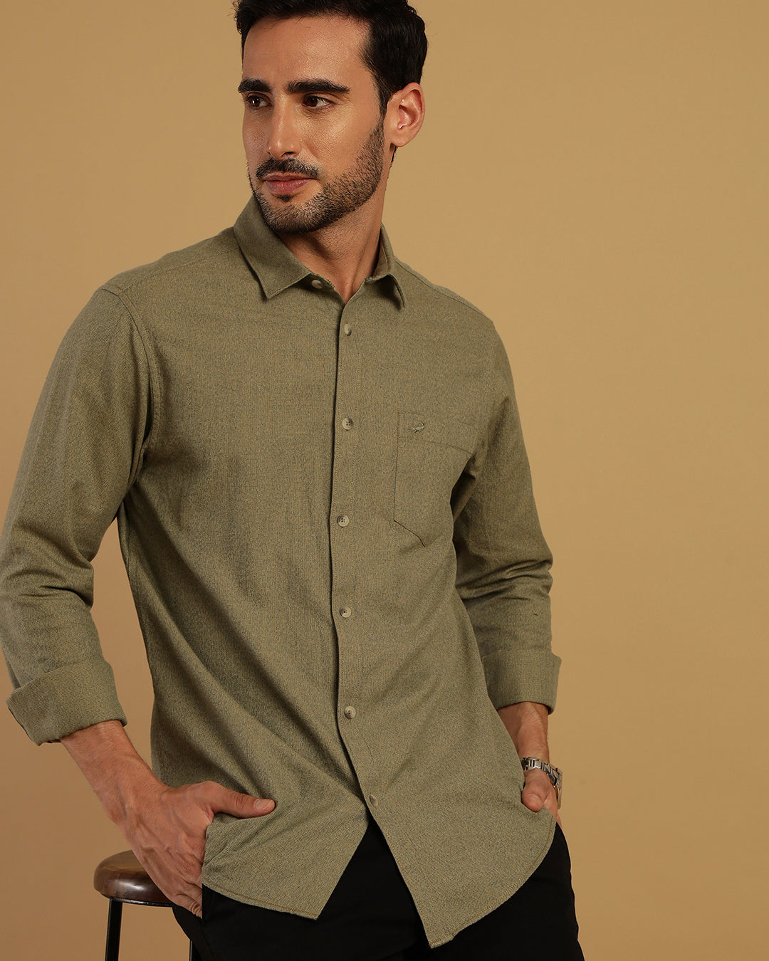 Discover Crocodile Grindle Textured Green Shirt Online