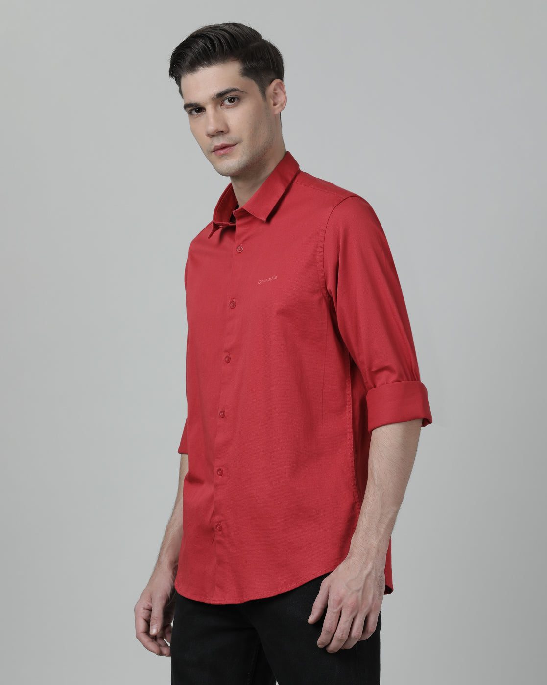 Casual Solid Slim Fit Full Sleeve Tanky Tomato Shirt with Collar