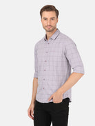 Crocodile Casual Full Sleeve Slim Fit Checks Purple with Collar Shirt for Men