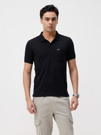 Solid Black Half Sleeve Casual Polo T-Shirt