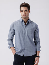 Men's Premium Tri-Blend Striped Blue Shirt With A Distinctive Textured Weave