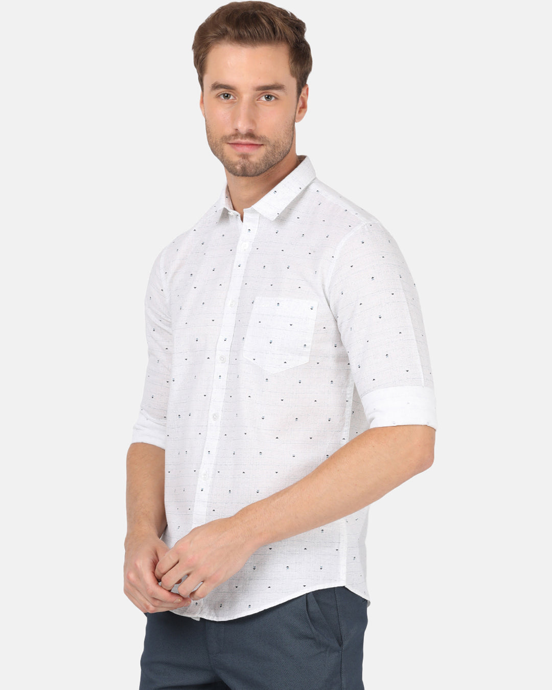 Crocodile Men's Casual Full Sleeve Slim Fit Printed White with Collar Shirt