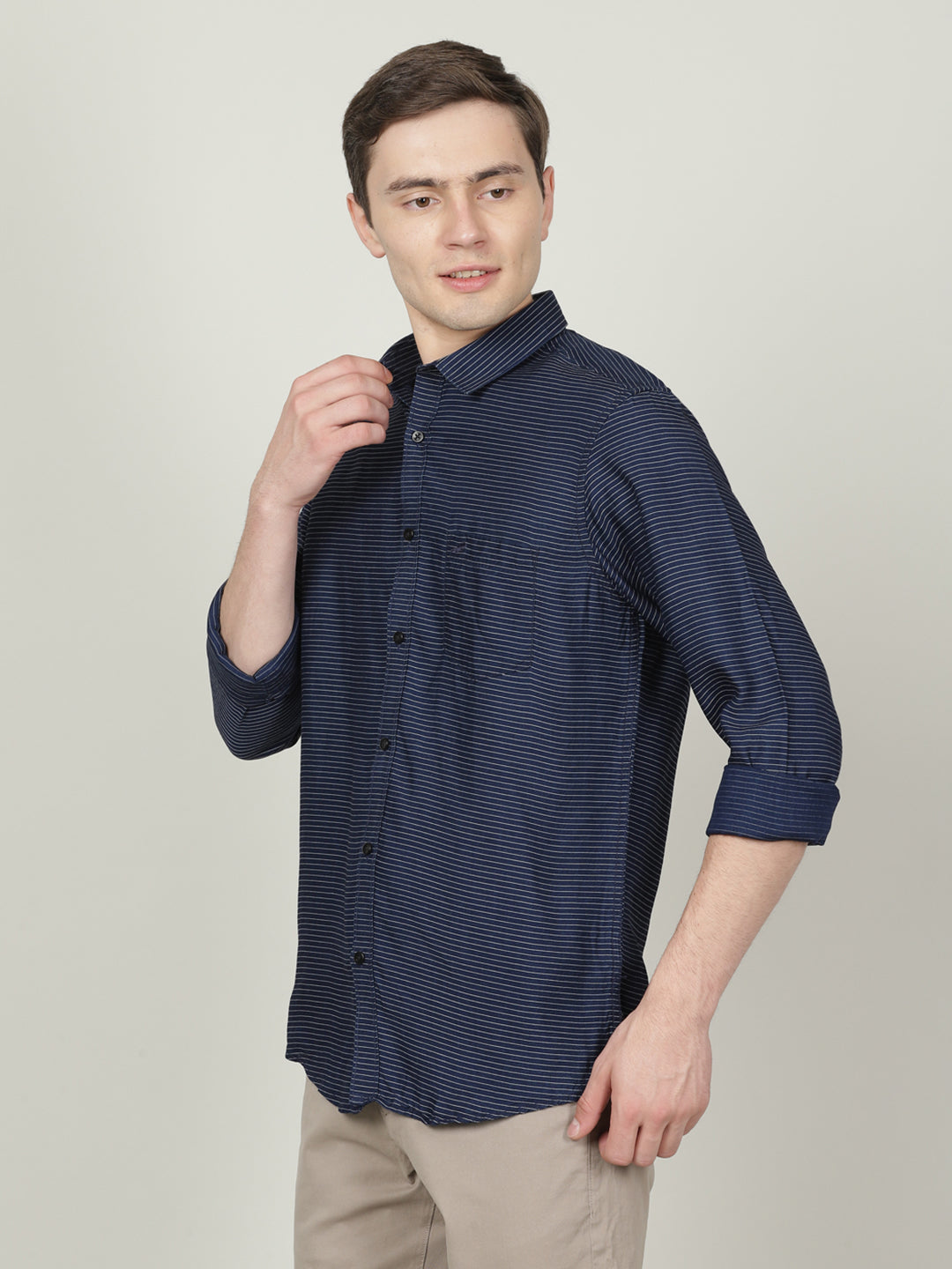 Crocodile Navy Slim Fit Full Sleeve Shirt