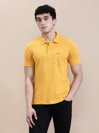 Mustard Yellow Solid Polo T-Shirt with Pocket