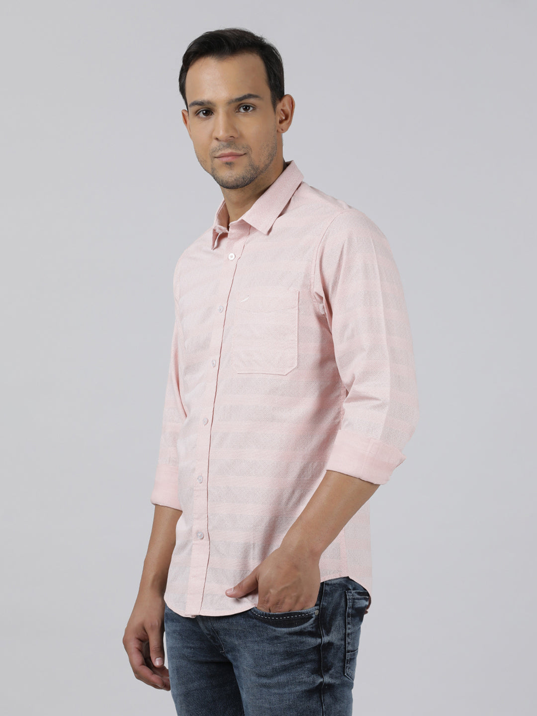 Casual Pink Full Sleeve Regular Fit Print Shirt with Collar for Men