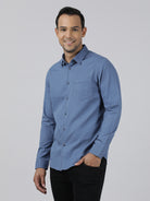 Casual Salte Blue Full Sleeve Comfort Fit Solid Shirt with Collar for Men