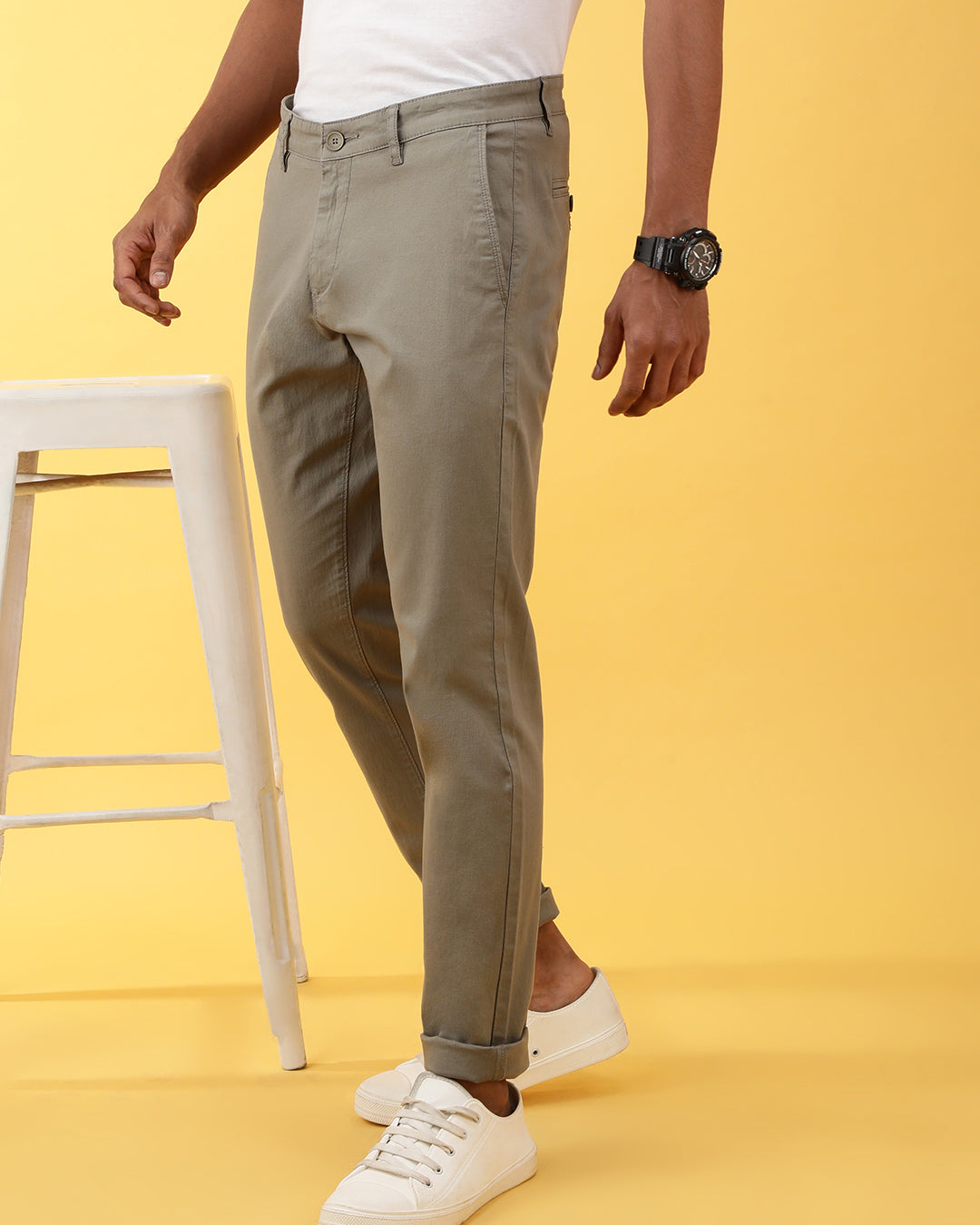 Trim Fit Textured Trousers for Men Online