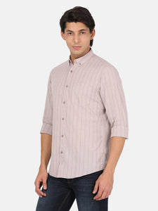 Casual Full Sleeve Comfort Fit Stripes Purple with Collar Shirt for Men