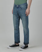 Casual Solid Cotton Slim Fit Light Blue Denim Jean for Men