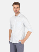 Crocodile Casual Full Sleeve Comfort Fit Printed Light Grey with Collar Shirt for Men