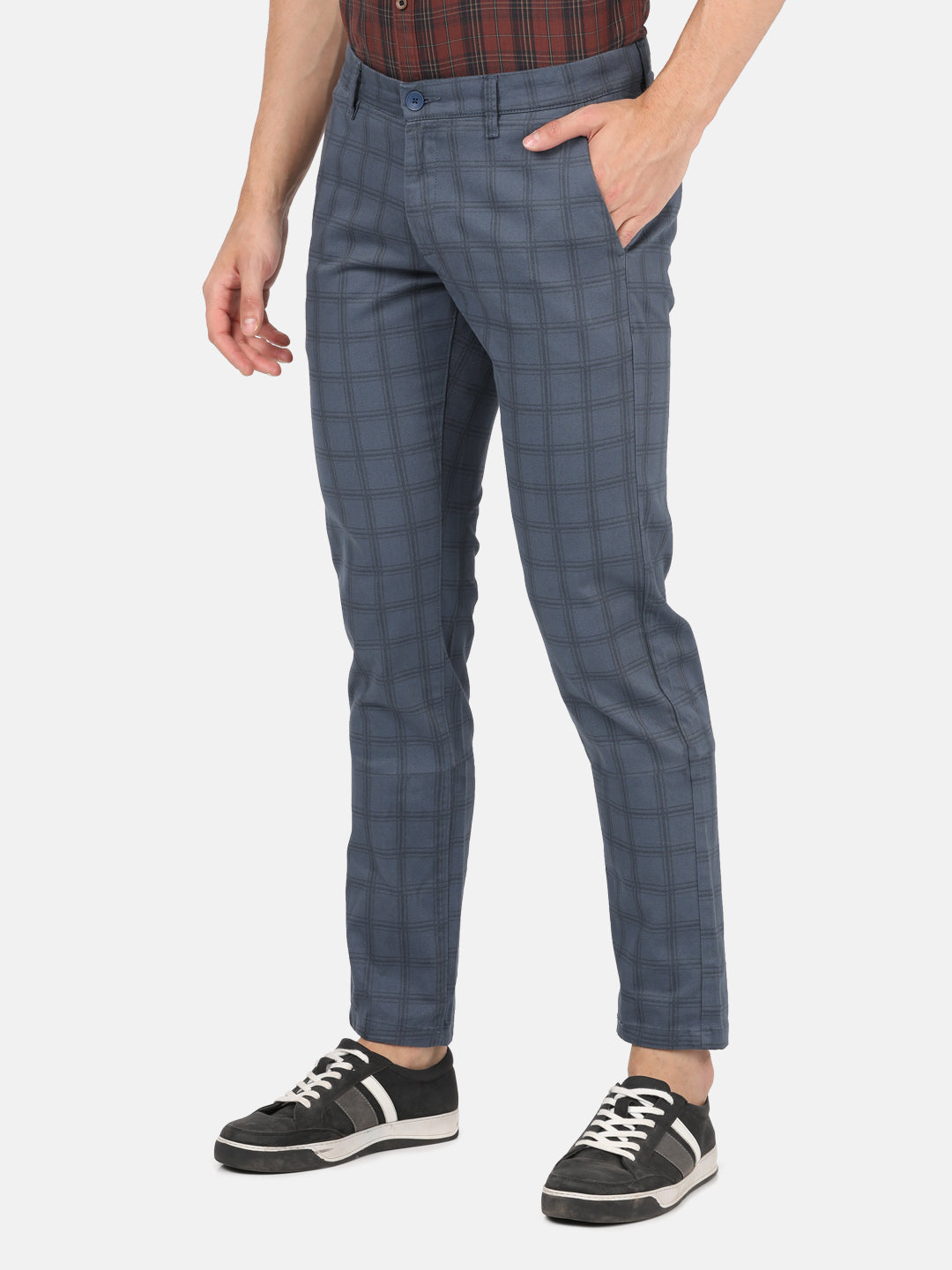 Crocodile Casual Slim Fit Printed Navy Trousers for Men